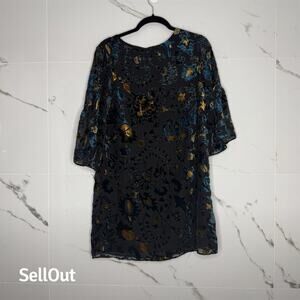 Carolina Belle Floral Burnout Velvet Shift Dress Black Size 6 Party Fairy